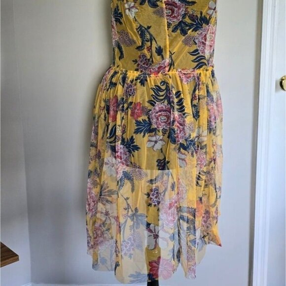 Cato Plus Floral Mesh Duster Sheer Coastal Cover Up Yellow Blue Top Jacket 18 20 - Picture 9 of 10